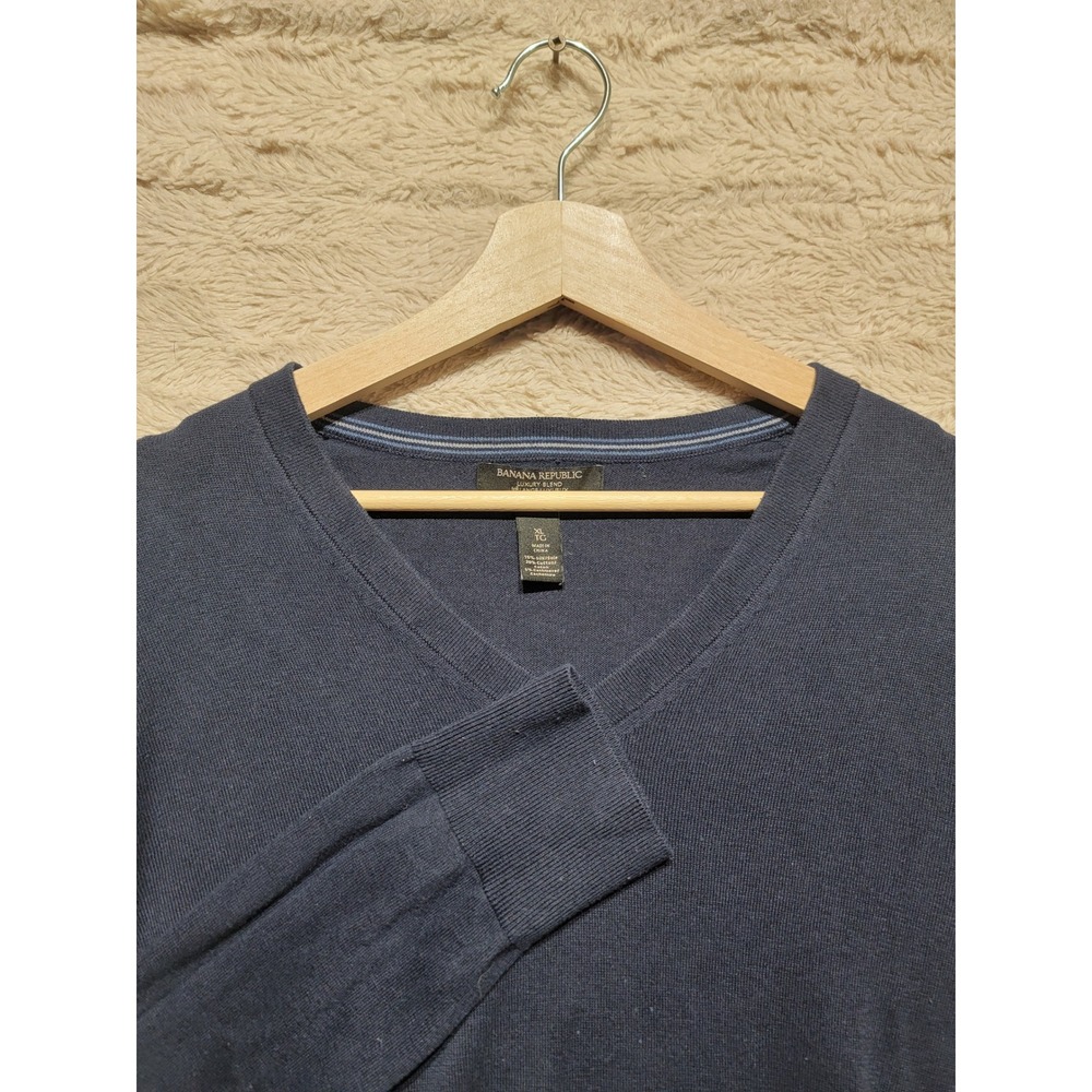 Banana Republic Luxury Blend Silk Cashmere Cotton V-Neck Sweater Navy XL